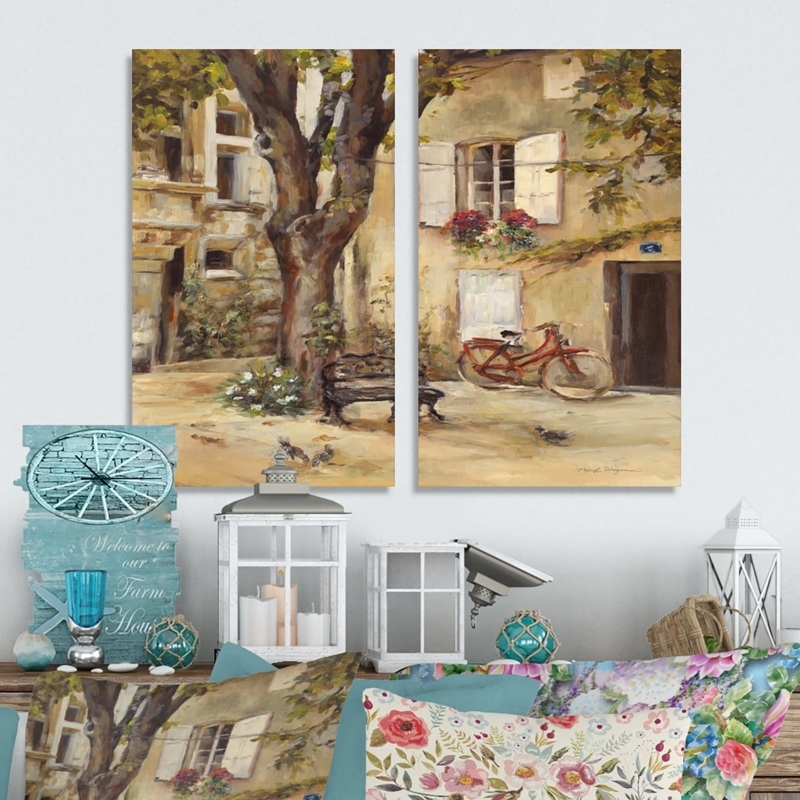 Wall Art: Diptych Landscape Canvas of Provence Scene with Red Bicycle