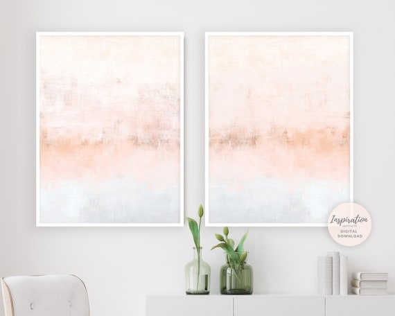 Wall Art Diptych: Minimalist Abstract Landscape in White Frames Set.