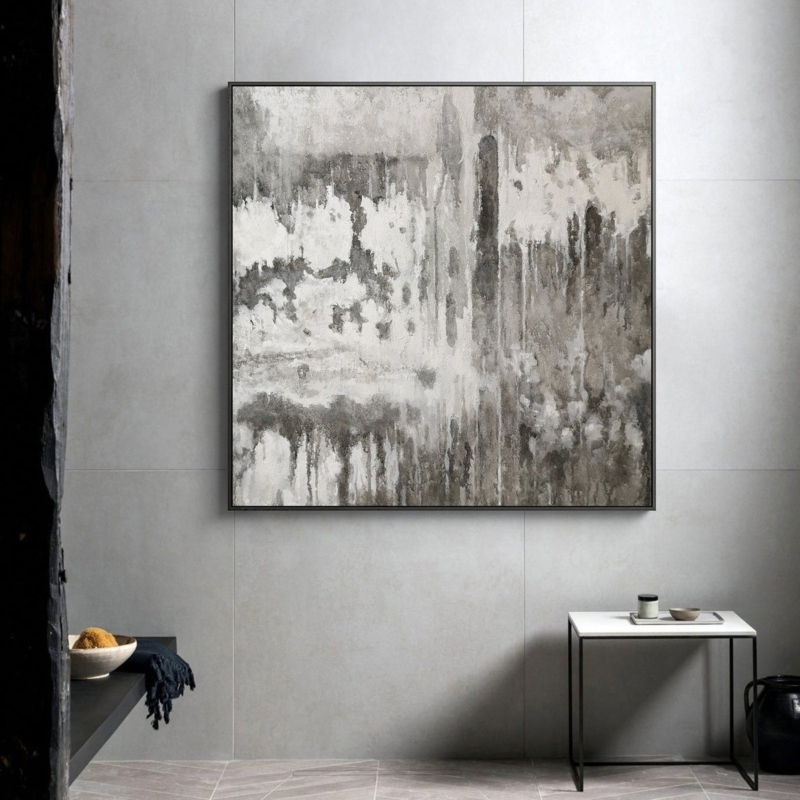 Wall Art Distressed Grey Palette Square Format Abstract