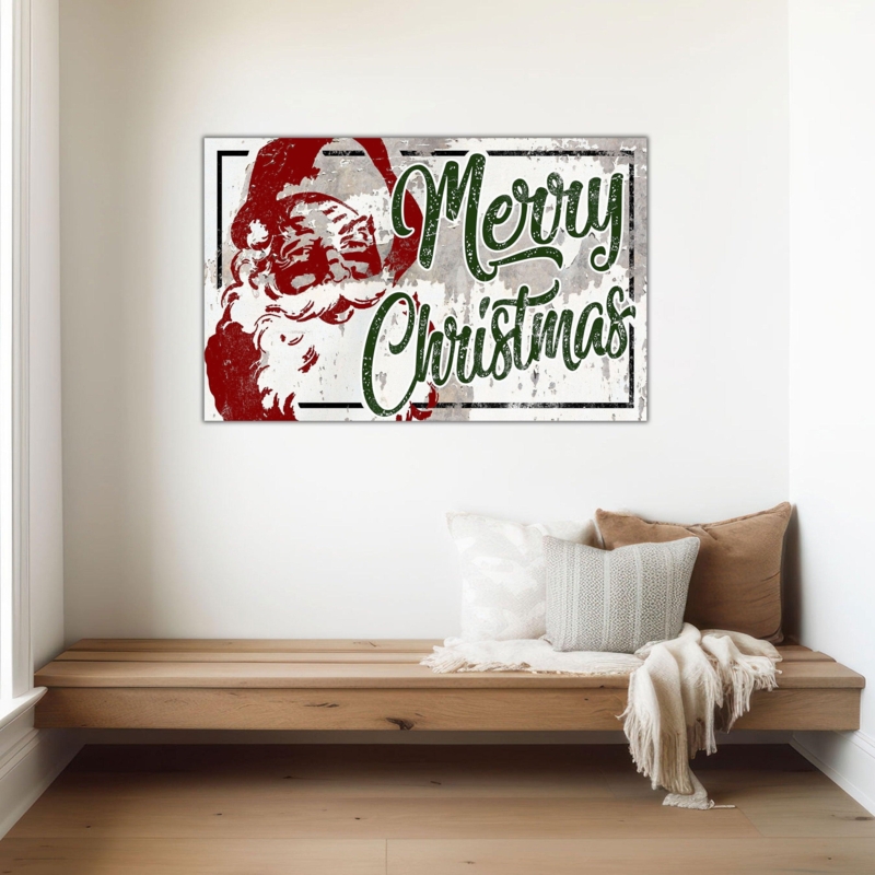Wall Art Distressed Santa Canvas Decor Modern Farmhouse Holiday Nook