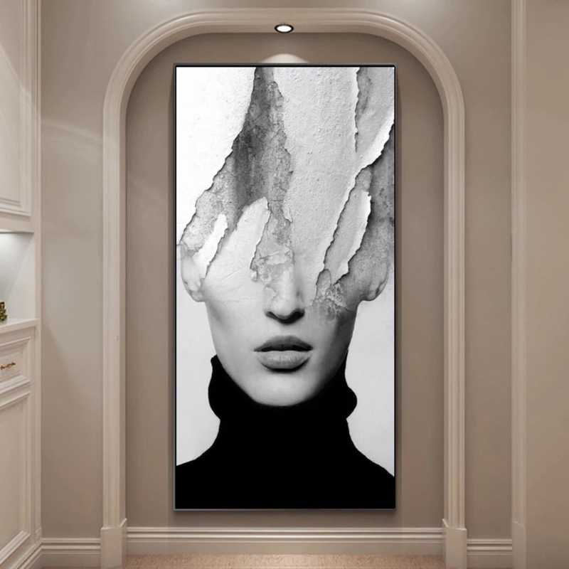 Wall Art: Dramatic Monochrome Portrait Displayed within Arched Wall Niche