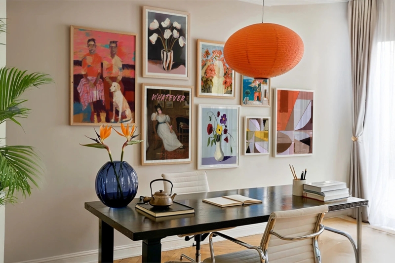 Wall Art: Eclectic Gallery Wall Layout, Colorful Framed Prints Set