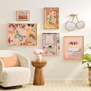 Wall Art: Eclectic Gallery Wall Layout, Pastel Tones and Whimsical Charm