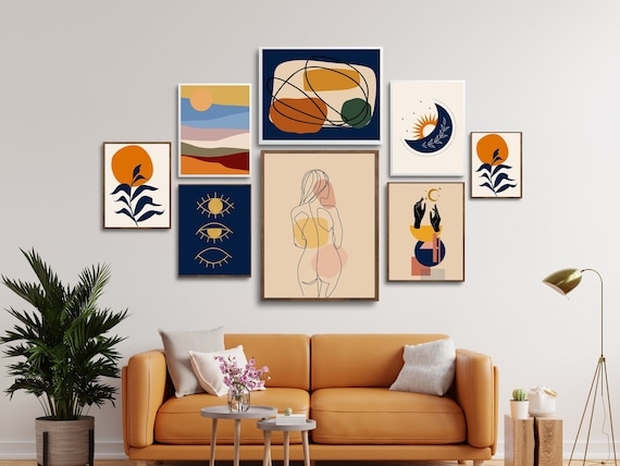 Wall Art Eight Piece Gallery Set Terracotta Boho Abstract Prints