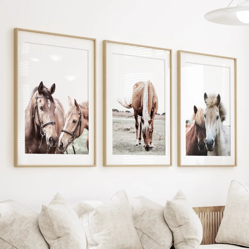 Wall Art Equestrian Theme Horse Photography Matted Frames Set Of 3 Rustic