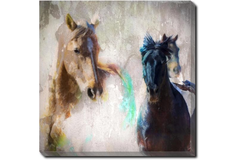 Wall Art Equine Subject Distressed Texture Square Rustic Horse Decor
