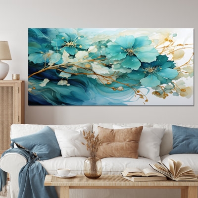 Wall Art Ethereal Floral Design Metallic Gold Accents Watercolor Effect
