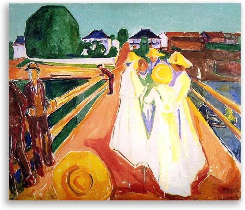 Wall Art Expressionist Brushwork Vibrant Figurative Bridge Scene