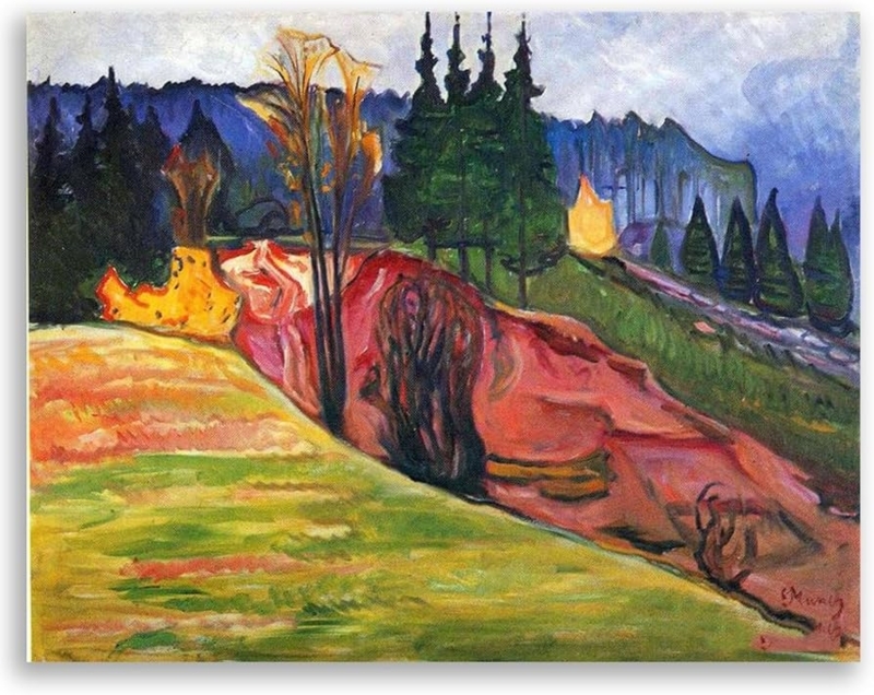 Wall Art Expressionist Style Red Ravine Landscape Painterly Texture