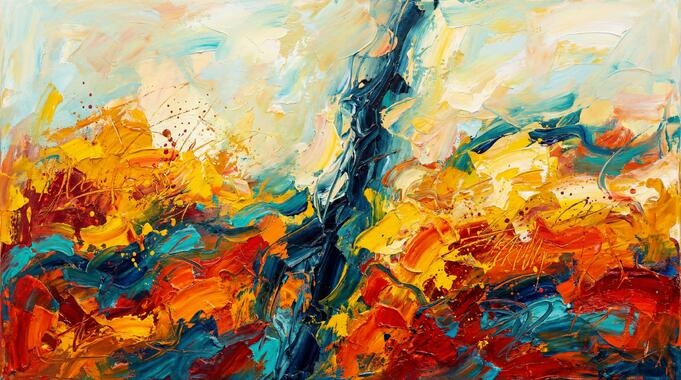 Wall Art Expressive Abstract Canvas Impasto Texture Orange Blue