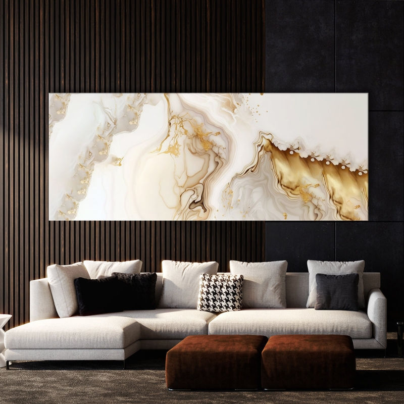 Wall Art Extra Wide Horizontal Canvas Marble Gold Toned Luxury