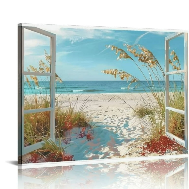 Wall Art Faux Window Ocean Landscape Horizontal Coastal Vista