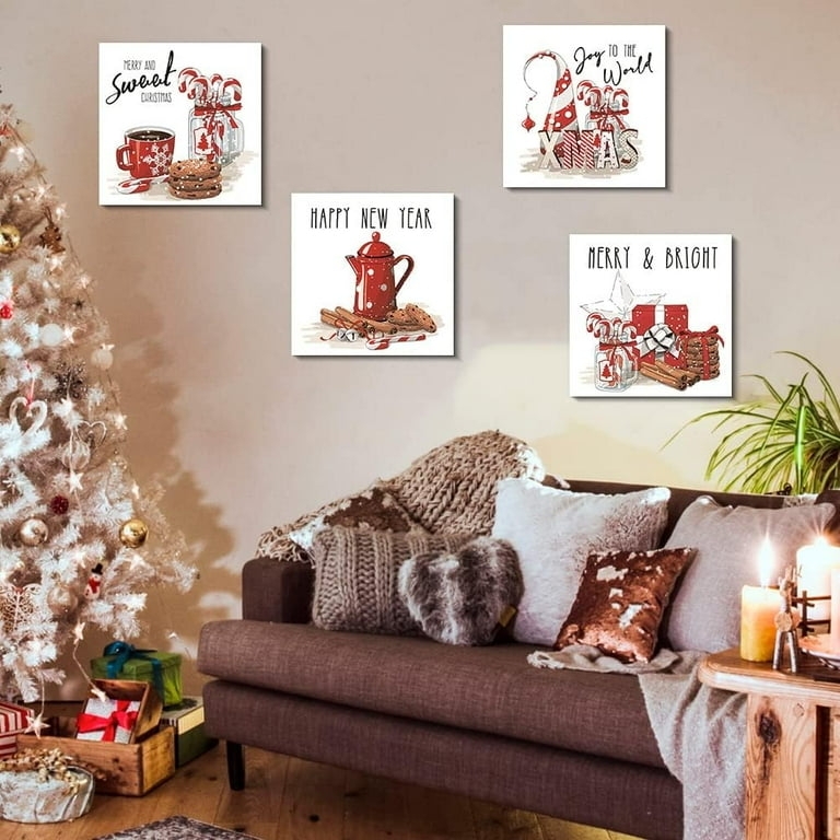 Wall Art Festive Living Room Decor Holiday Gallery Wall Four Piece Set