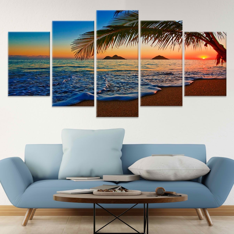 Wall Art Five Panel Layout Beach Sunrise Theme Split Canvas Coastal Art