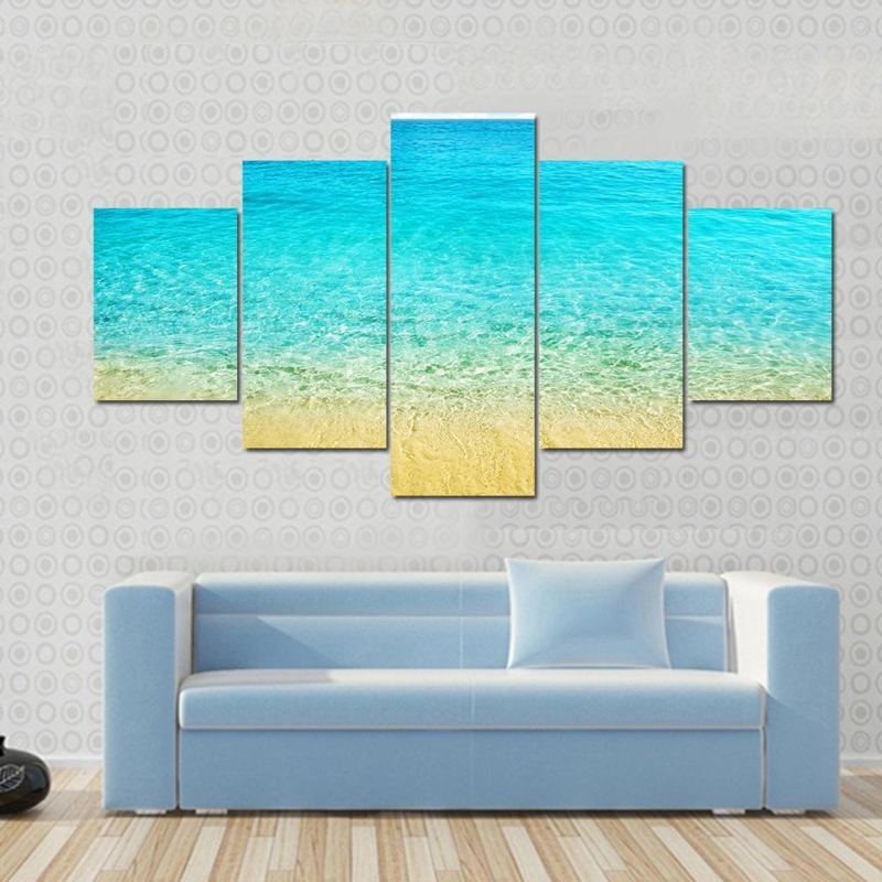 Wall Art Five Panel Set Staggered Silhouette Beach Canvas