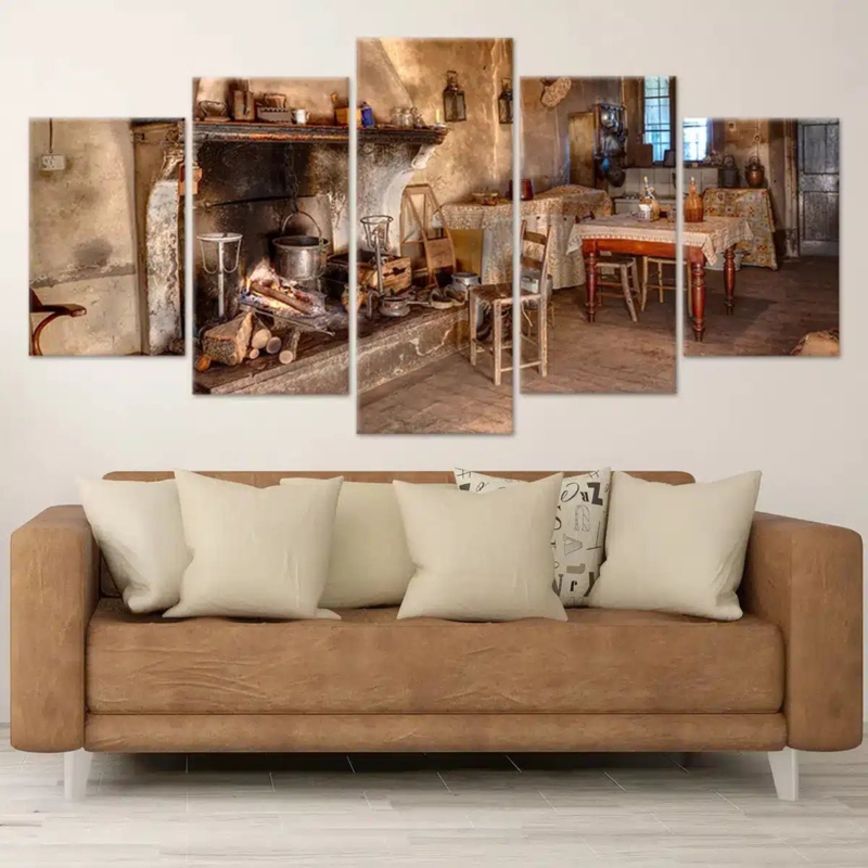 Wall Art Five Piece Set Farmhouse Kitchen Theme Staggered Canvas