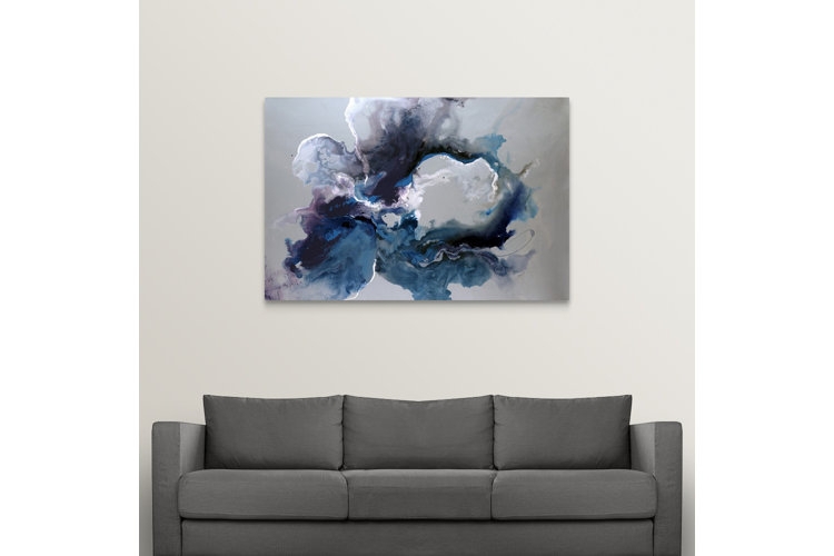Wall Art Fluid Marbled Effect in Moody Indigo and Lavender Tones