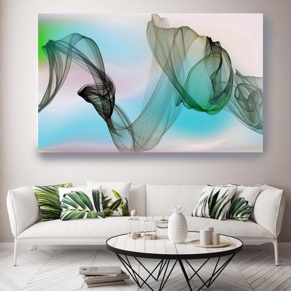 Wall Art Fluid Teal and Green Ribbon-Like Abstract Pattern