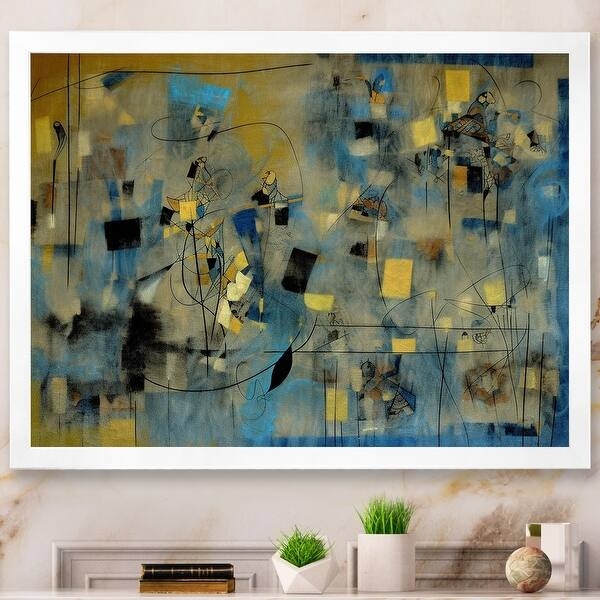 Wall Art: Framed Abstract Collage with Black Line Work