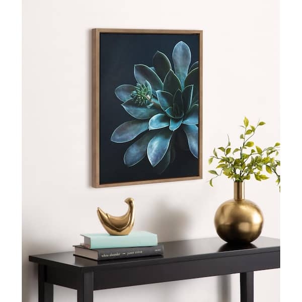 Wall Art: Framed Canvas Macro Succulent Botanical Print, Moody Decor
