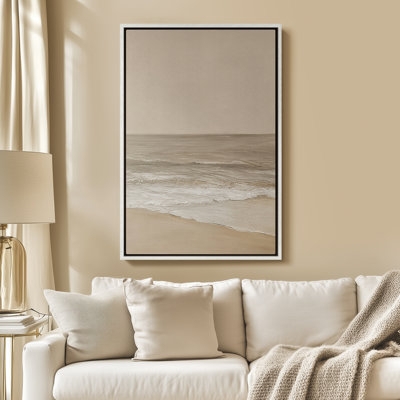 Wall Art Framed Canvas Monochromatic Beach Print Serene