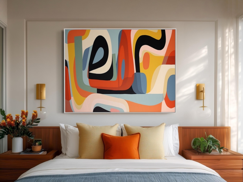 Wall Art Framed Canvas Oversized Scale, Groove Aesthetic, Geometric