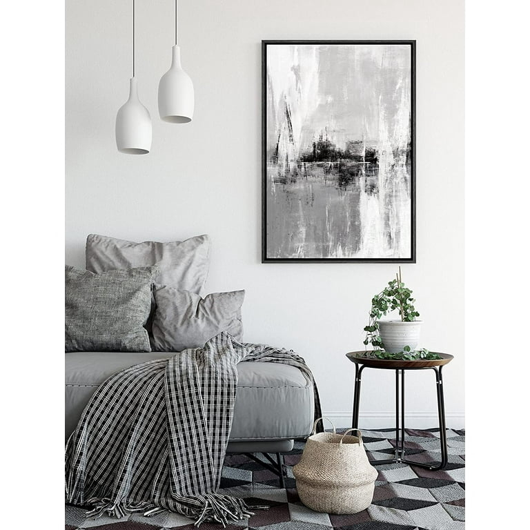 Wall Art Framed Canvas with Plaid Throw Accent in Scene