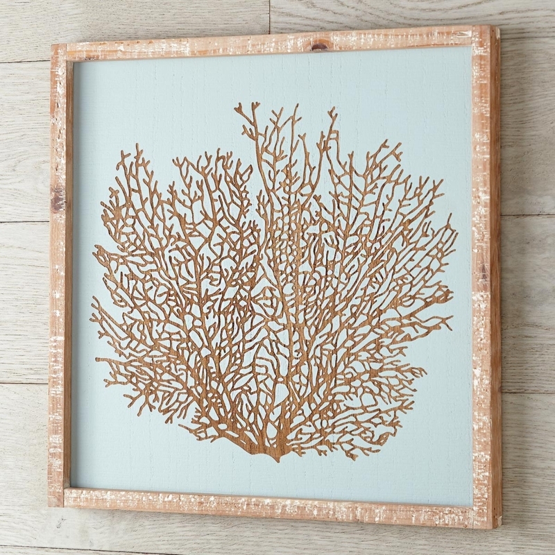 Wall Art Framed Coral Sea Fan Motif Distressed Finish