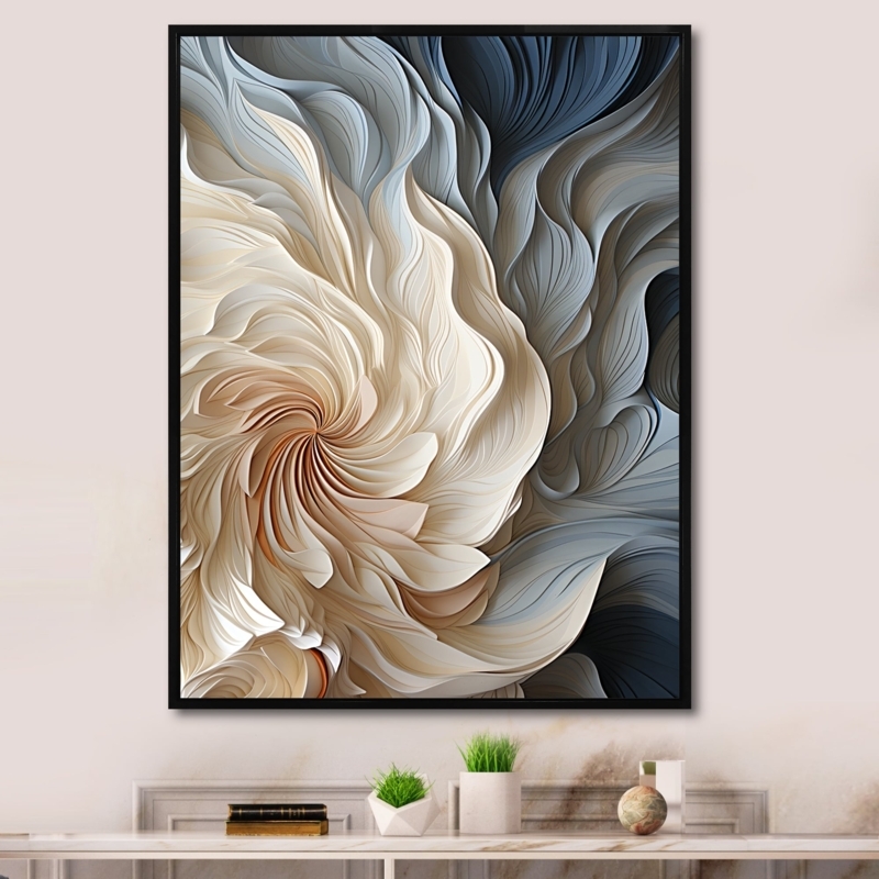 Wall Art Framed Feather Spiral Motif Navy Blue Geometric Spiral Decor