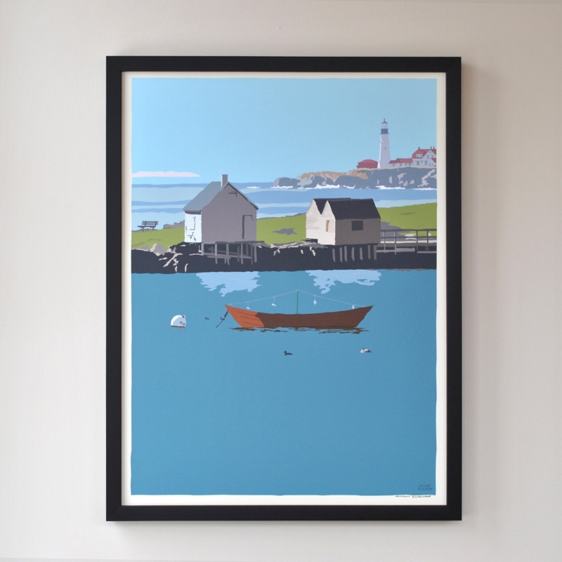 Wall Art Framed Graphic Illustration Coastal Scene Nautical Serene Decor
