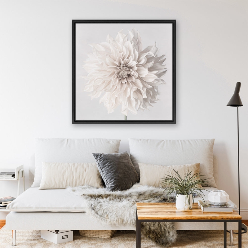 Wall Art Framed Large Square Botanical Dahlia Print Cream Scandi