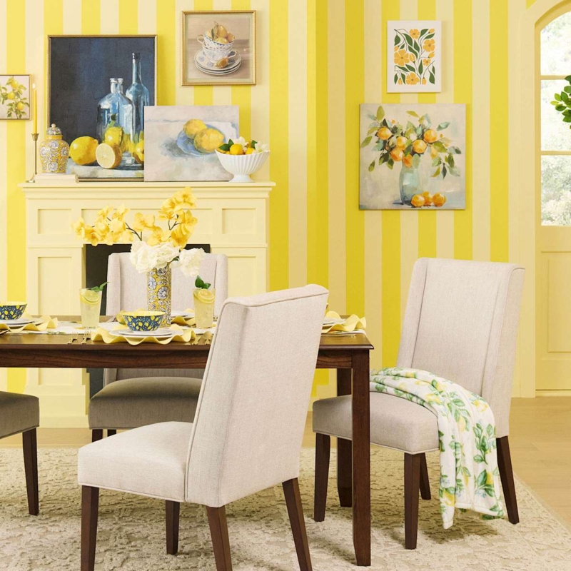 Wall Art Framed Lemon Themed Canvas Citrus Motif Traditional Cheerful