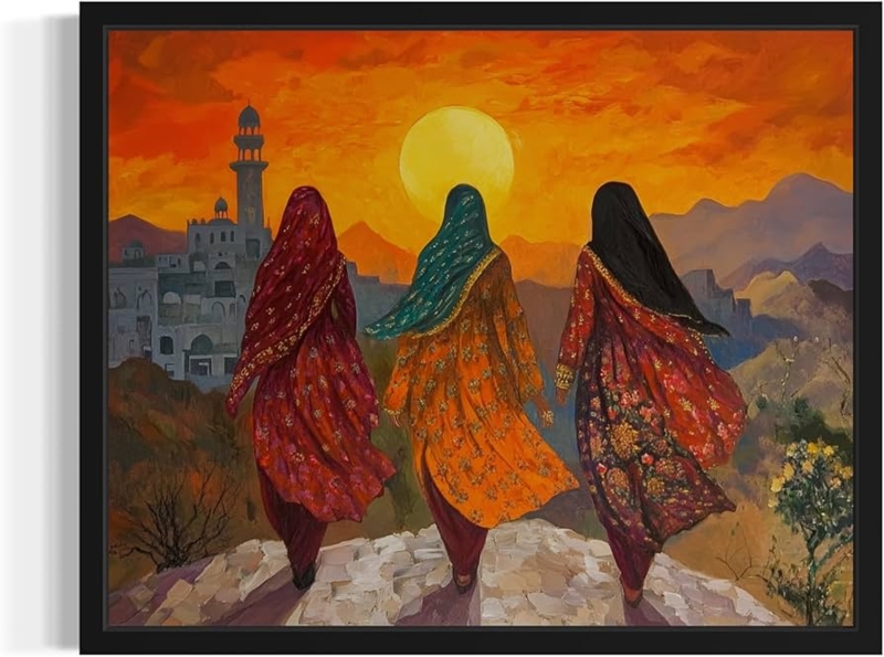 Wall Art Framed Painterly Style with Sunset Mosque Backdrop
