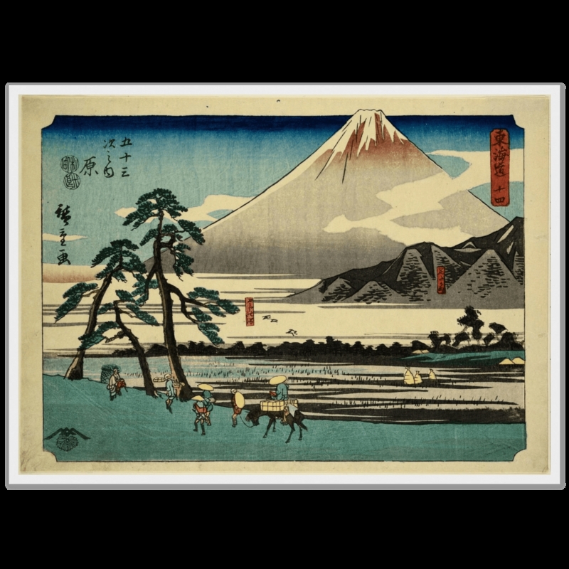 Wall Art Framed Print Mount Fuji Depiction in Vintage Ukiyo-e Style