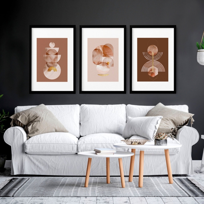 Wall Art Framed Prints Triptych Layout, High Contrast Wall Backdrop