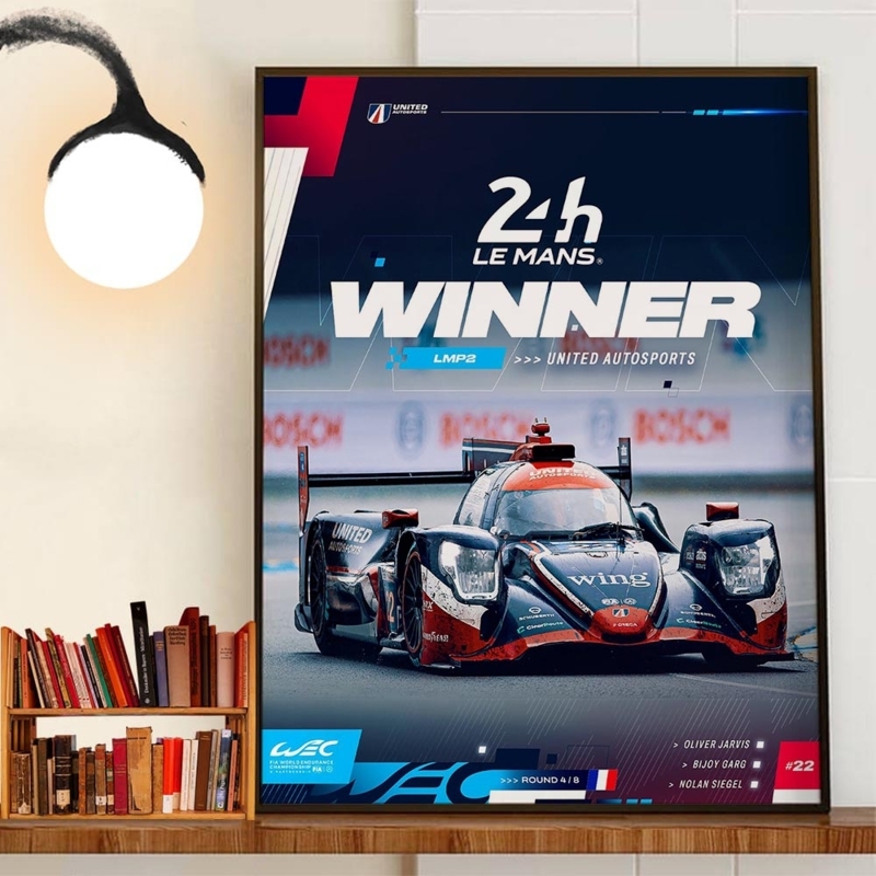 Wall Art Framed Racing Victory Poster Automotive Theme Navy