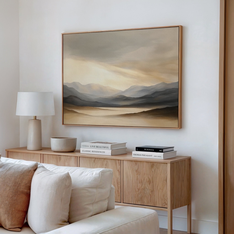 Wall Art Framed Scandinavian Landscape Wood Toned Neutral