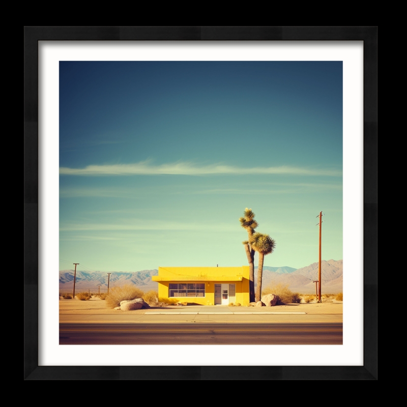 Wall Art Framed Square Cinematic Desert Photo, Vibrant Yellow Accent