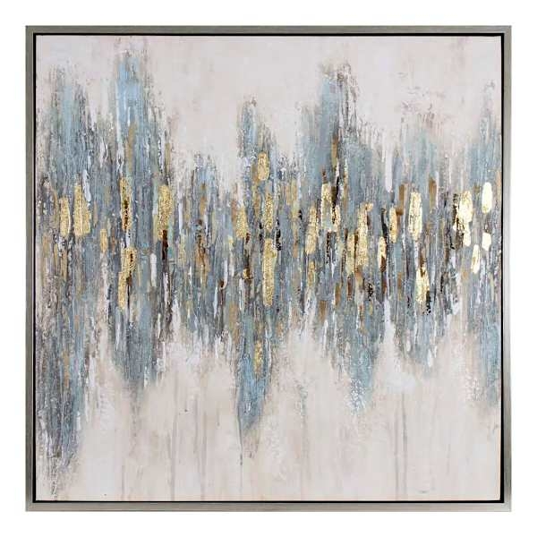 Wall Art Framed Square Gold Leaf Accents Vertical Texture Glam Decor