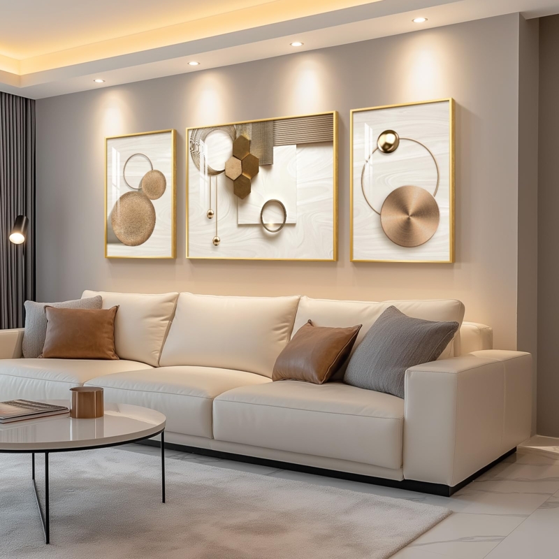 Wall Art Framed Triptych 3D Geometric Abstract