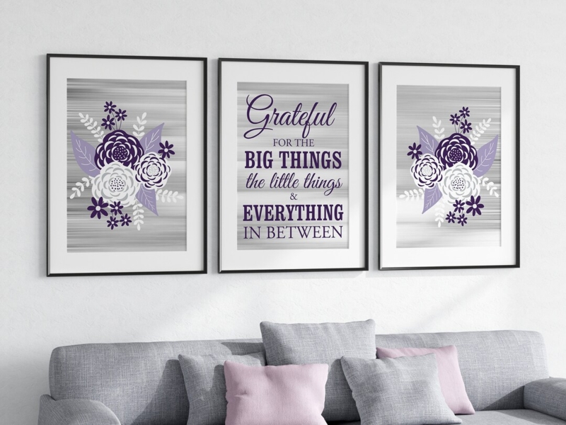 Wall Art Framed Triptych Gratitude Quote Textual Art Modern Farmhouse