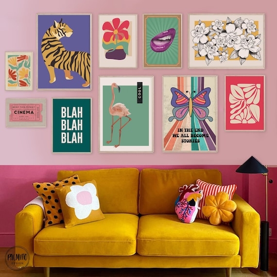 Wall Art Gallery: 9-Piece Retro Maximalist Colorful 70s Style Prints