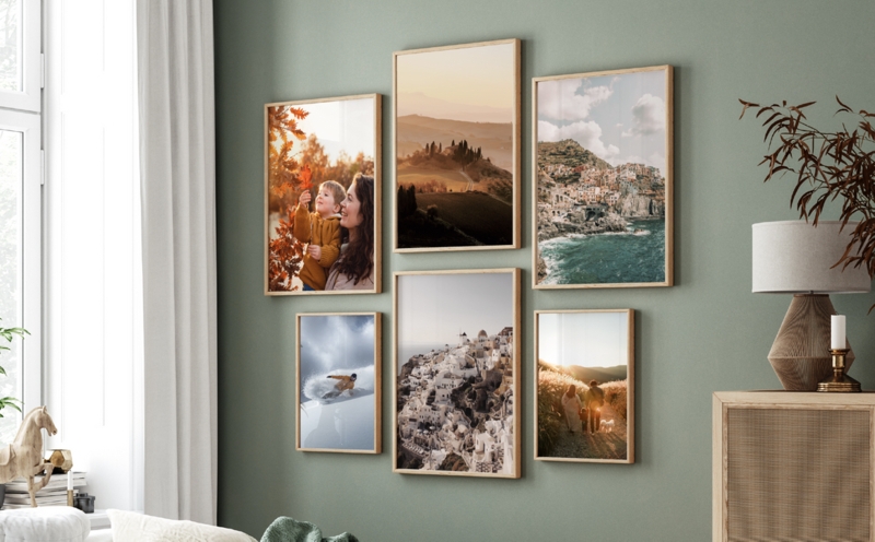 Wall Art Gallery Layout Slim Frames Landscape Photography Sage Green Wall