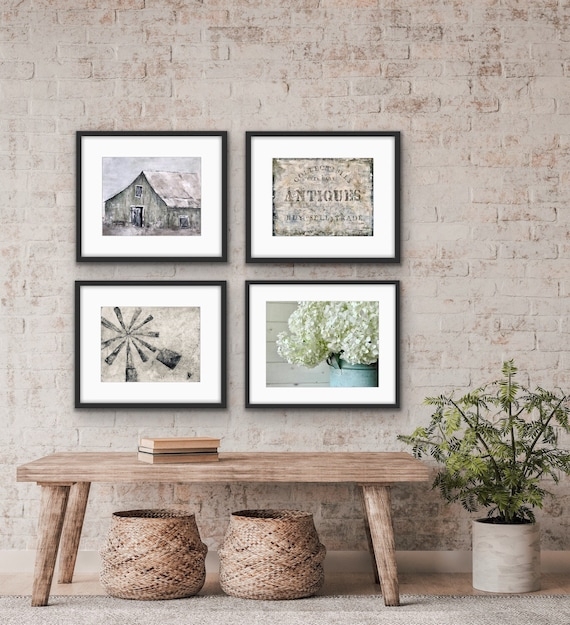 Wall Art Gallery Wall Farmhouse Motifs Black Frames Framed Set Vintage