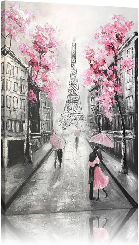Wall Art Gallery Wrapped Eiffel Tower Motif Grayscale, Romantic Eiffel Tower Decor