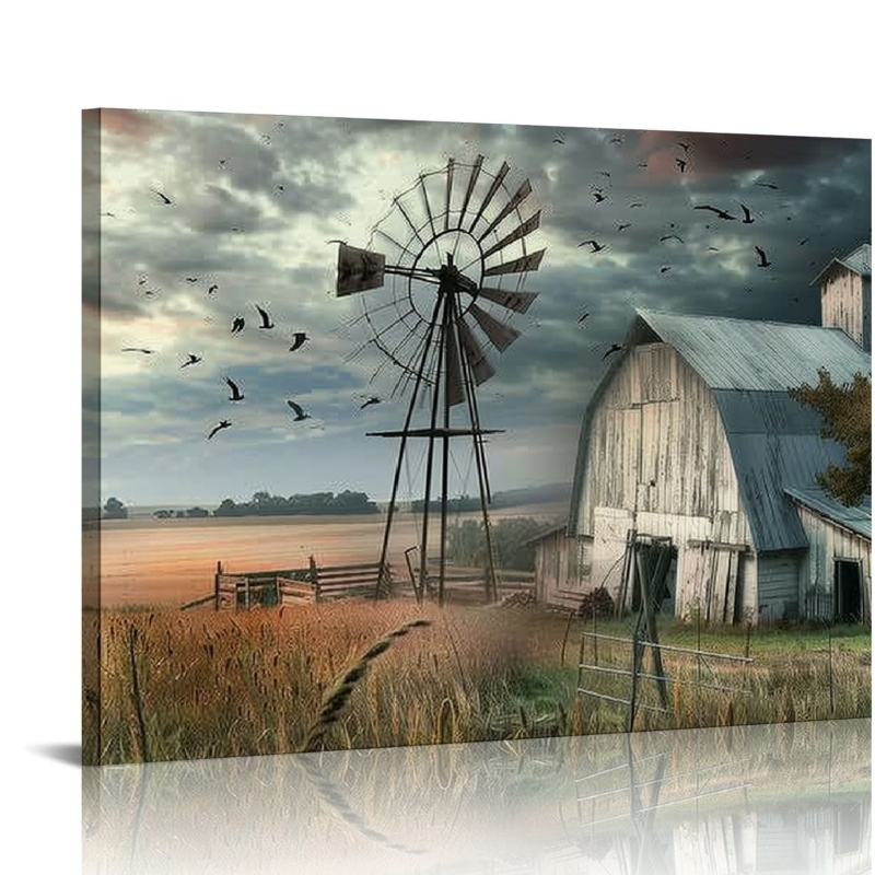 Wall Art Gallery Wrapped Farmhouse Print Windmill Weathered Barn
