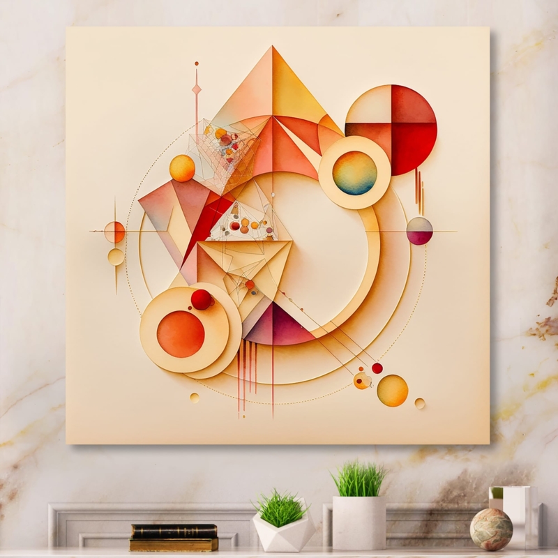Wall Art Geometric 3D Effect Square Canvas Warm Tones Yellow Print
