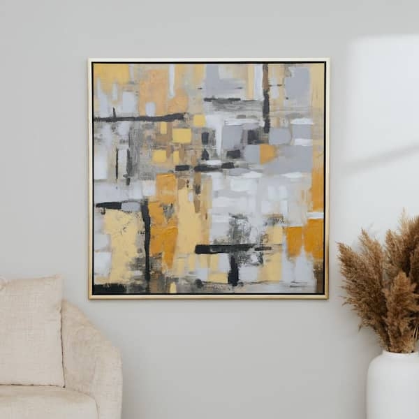 Wall Art Geometric Abstract Painting Slim Gold Frame