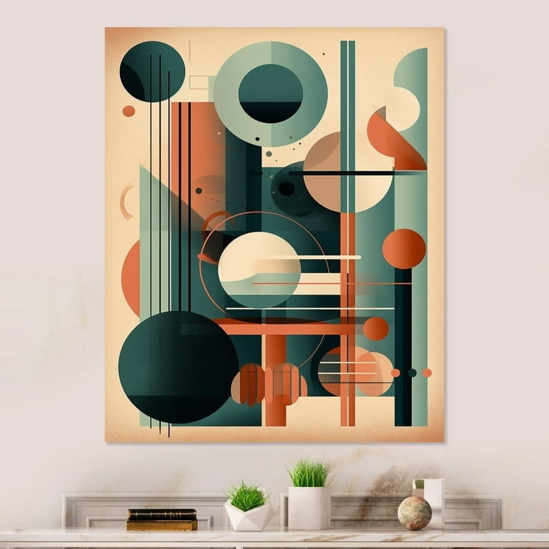 Wall Art Geometric Shapes Overlapping Circle Motif, Orange and Green Decor
