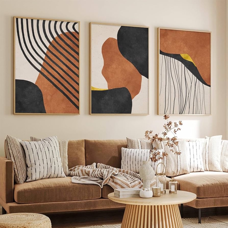 Wall Art Geometric Triptych Set Canvas Minimalist Abstract Lines